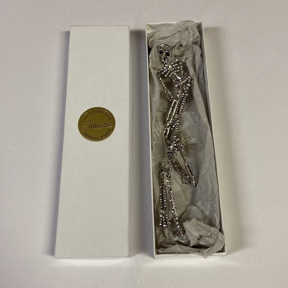 Simona Rhinestone Skeleton Corpse Earrings Silver Extra Large Dangle NEW - Picture 4 of 4